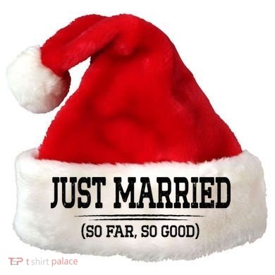 Funny Newlywed Couple Just Married So Far So Good Husband Santa Hat