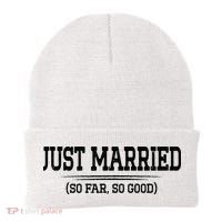 Funny Newlywed Couple Just Married So Far So Good Husband Beanie thumb 0
