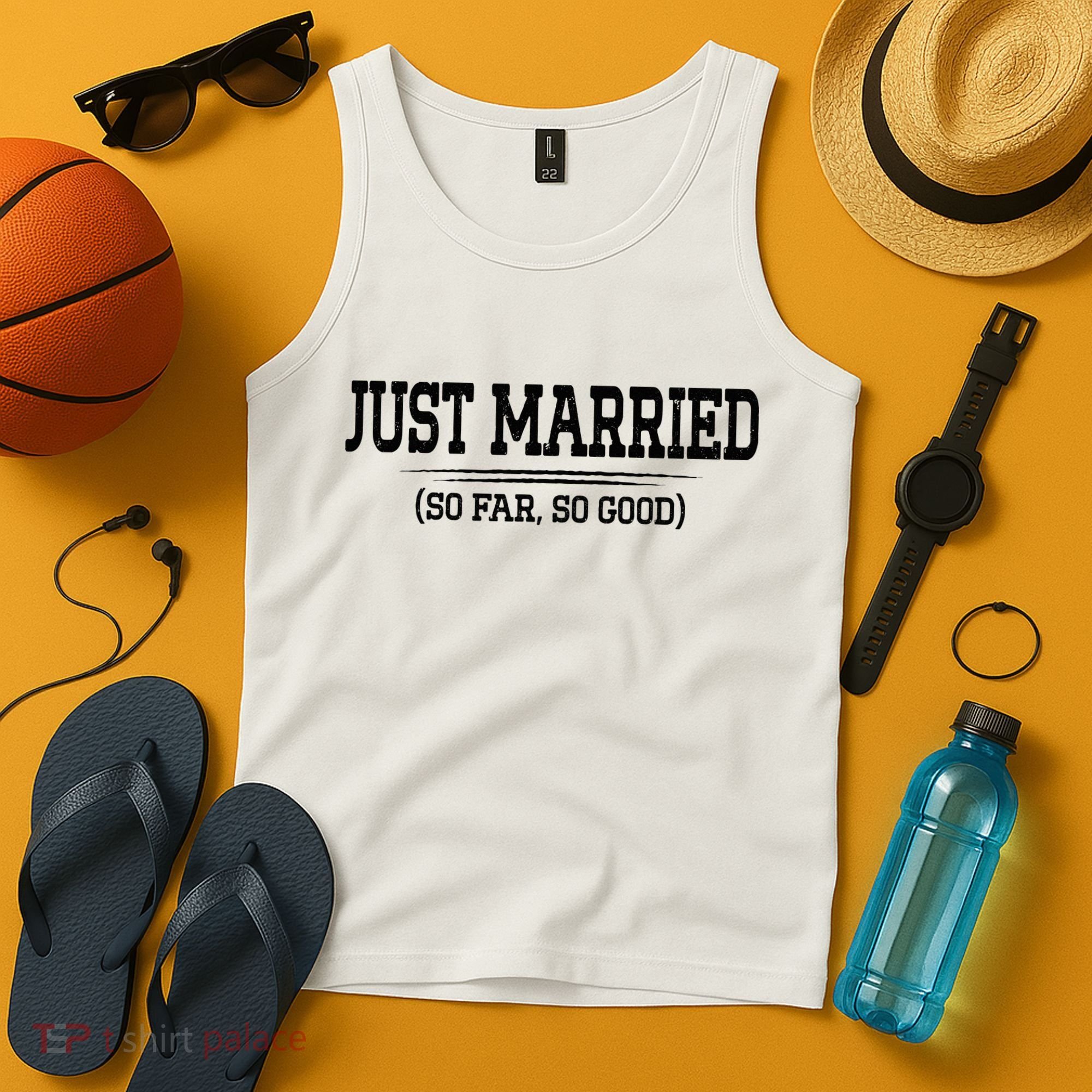 Funny Newlywed Couple Just Married So Far So Good Husband Tank Top