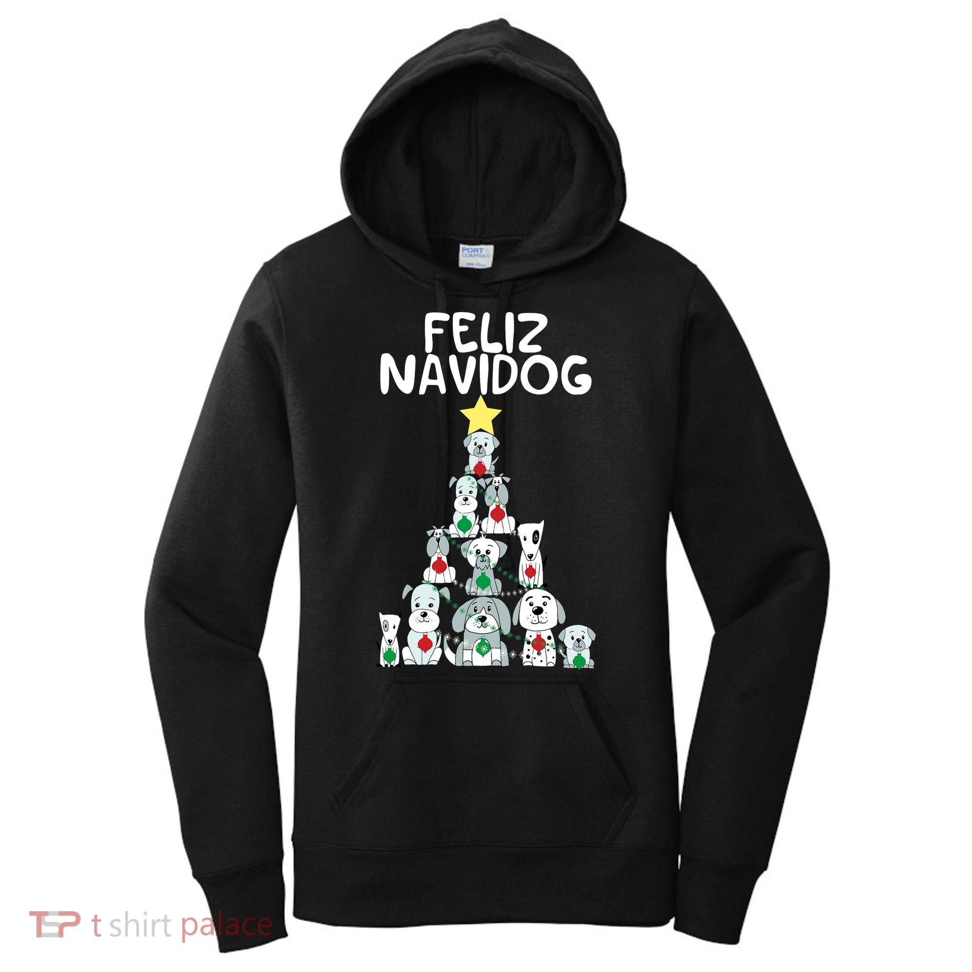 Feliz Navidog Christmas Dog Funny Cute Xmas Tree Women's Hoodie