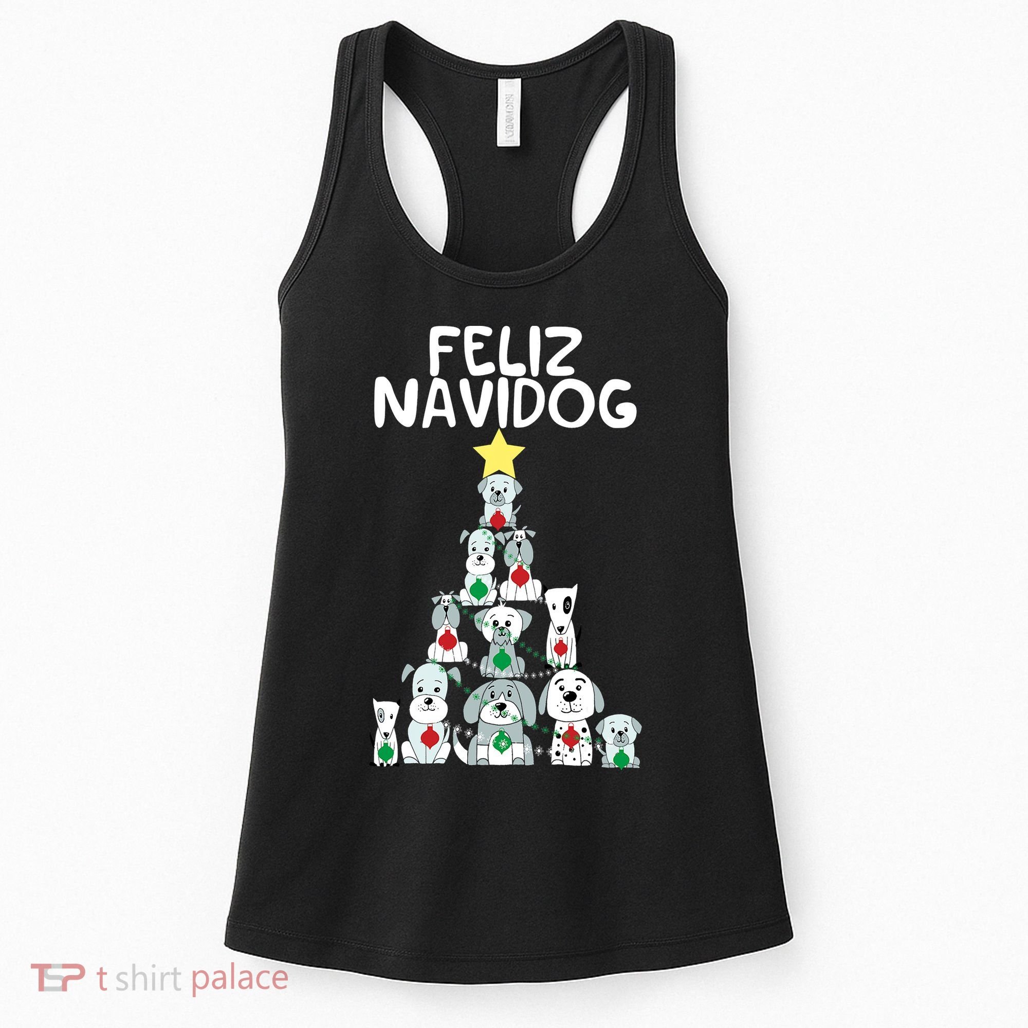 Feliz Navidog Christmas Dog Funny Cute Xmas Tree Women's Tank Top