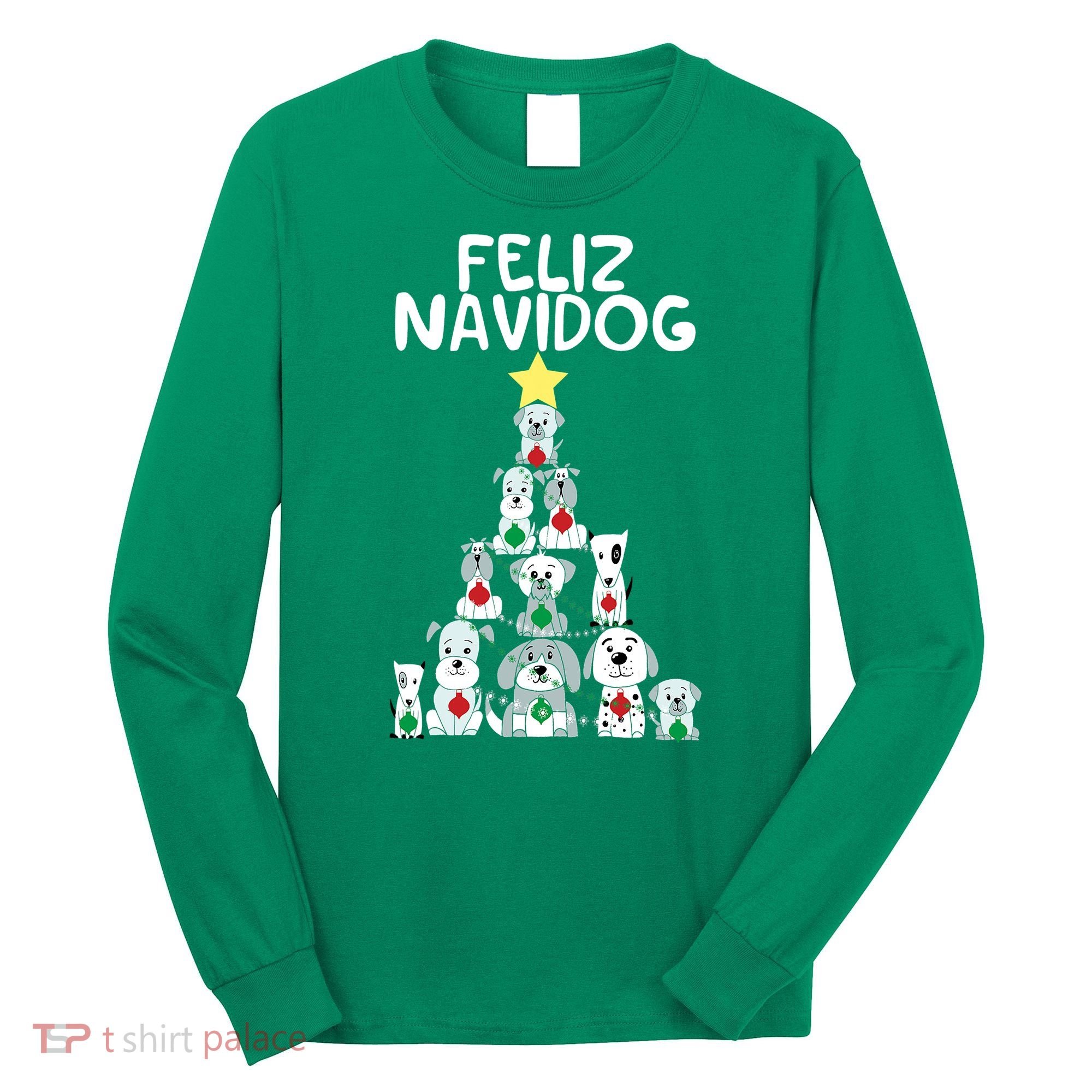 Feliz Navidog Christmas Dog Funny Cute Xmas Tree Long Sleeve Shirt