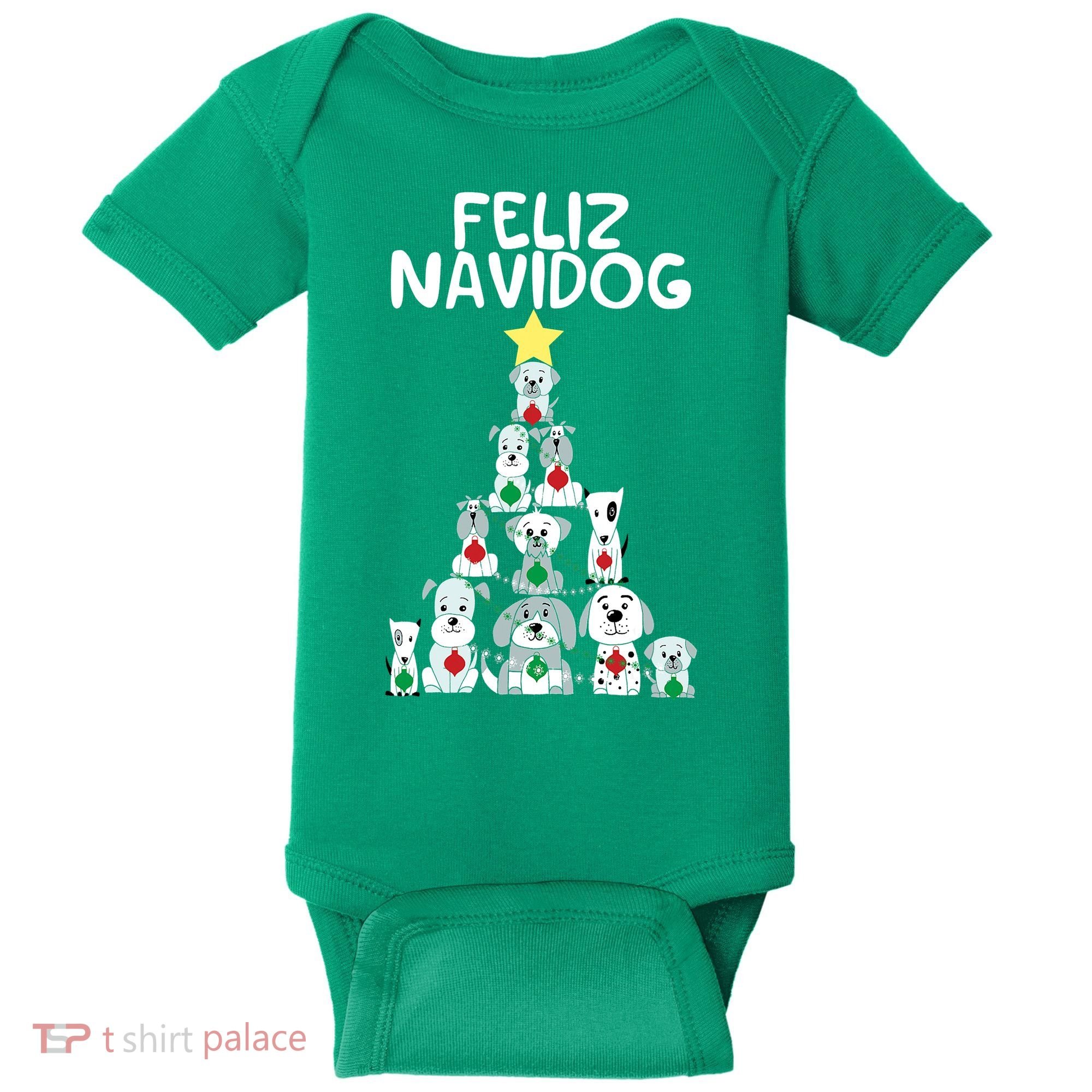 Feliz Navidog Christmas Dog Funny Cute Xmas Tree Baby Bodysuit