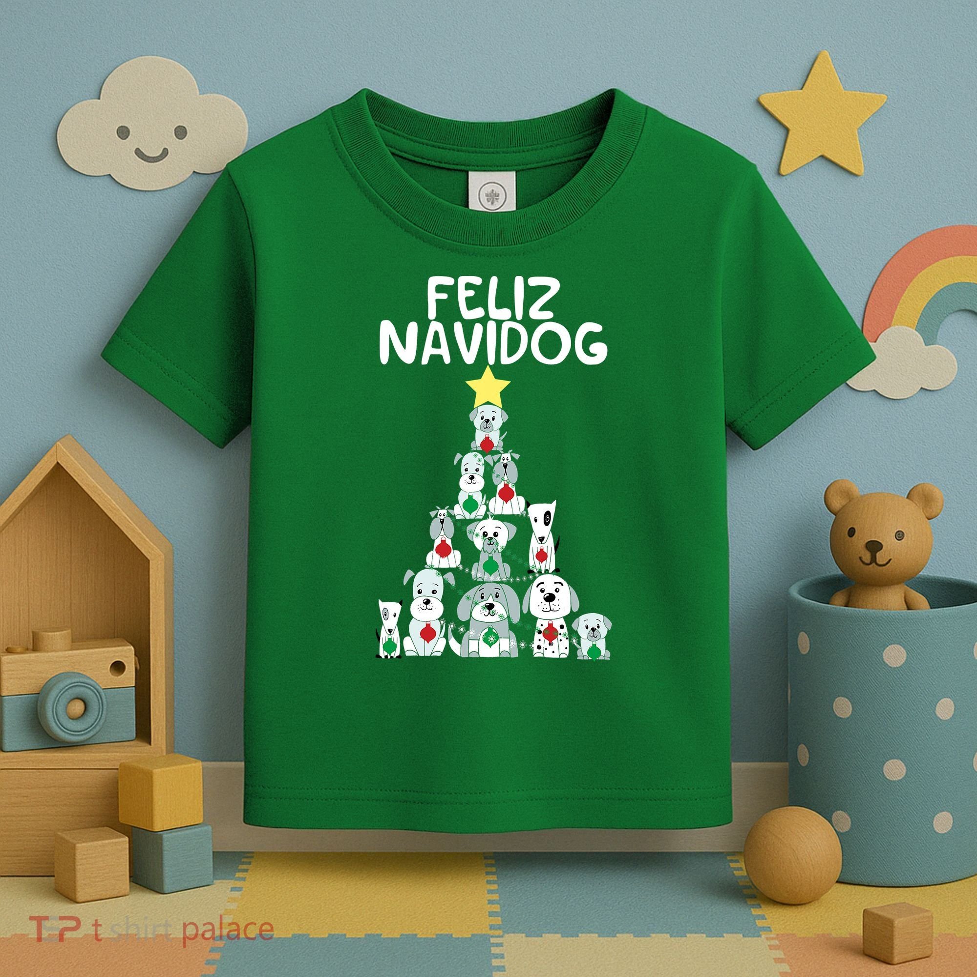 Feliz Navidog Christmas Dog Funny Cute Xmas Tree Toddler T-Shirt