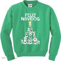 Feliz Navidog Christmas Dog Funny Cute Xmas Tree Kids Sweatshirt thumb 0
