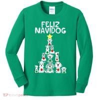 Feliz Navidog Christmas Dog Funny Cute Xmas Tree Kids Long Sleeve Shirt thumb 0