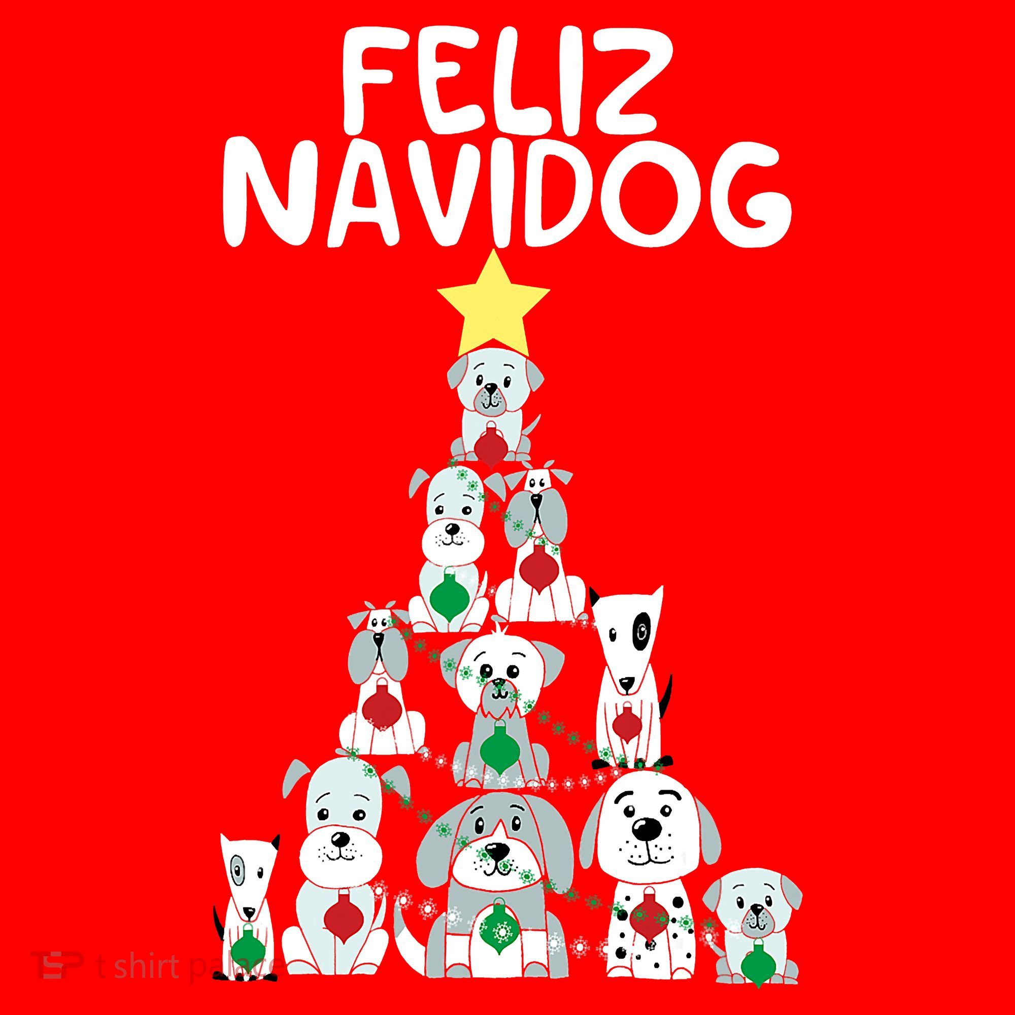 Feliz Navidog Christmas Dog Funny Cute Xmas Tree Santa Hat