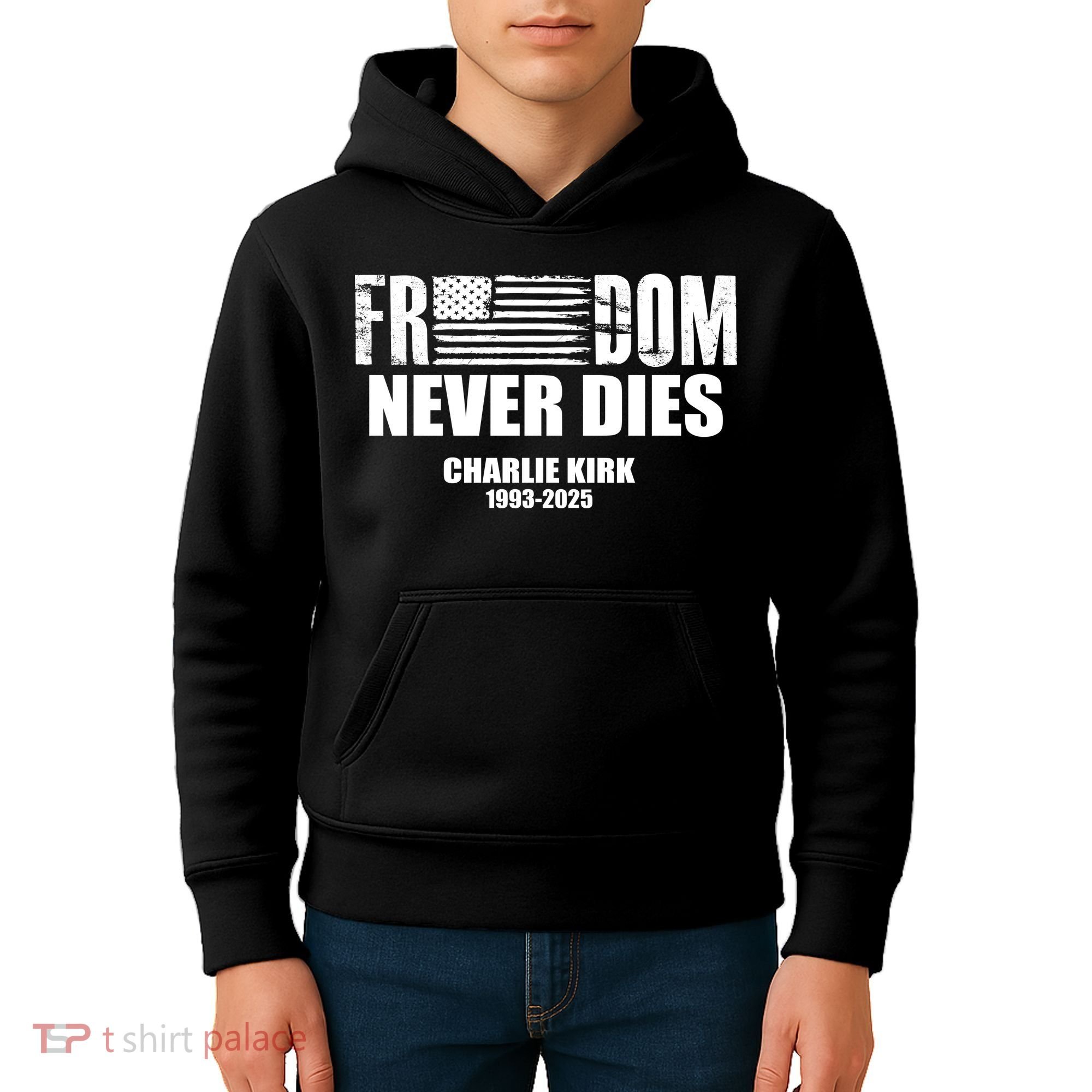 Freedom Never Dies Charlie Kirk 1993-2025 Kids Hoodie