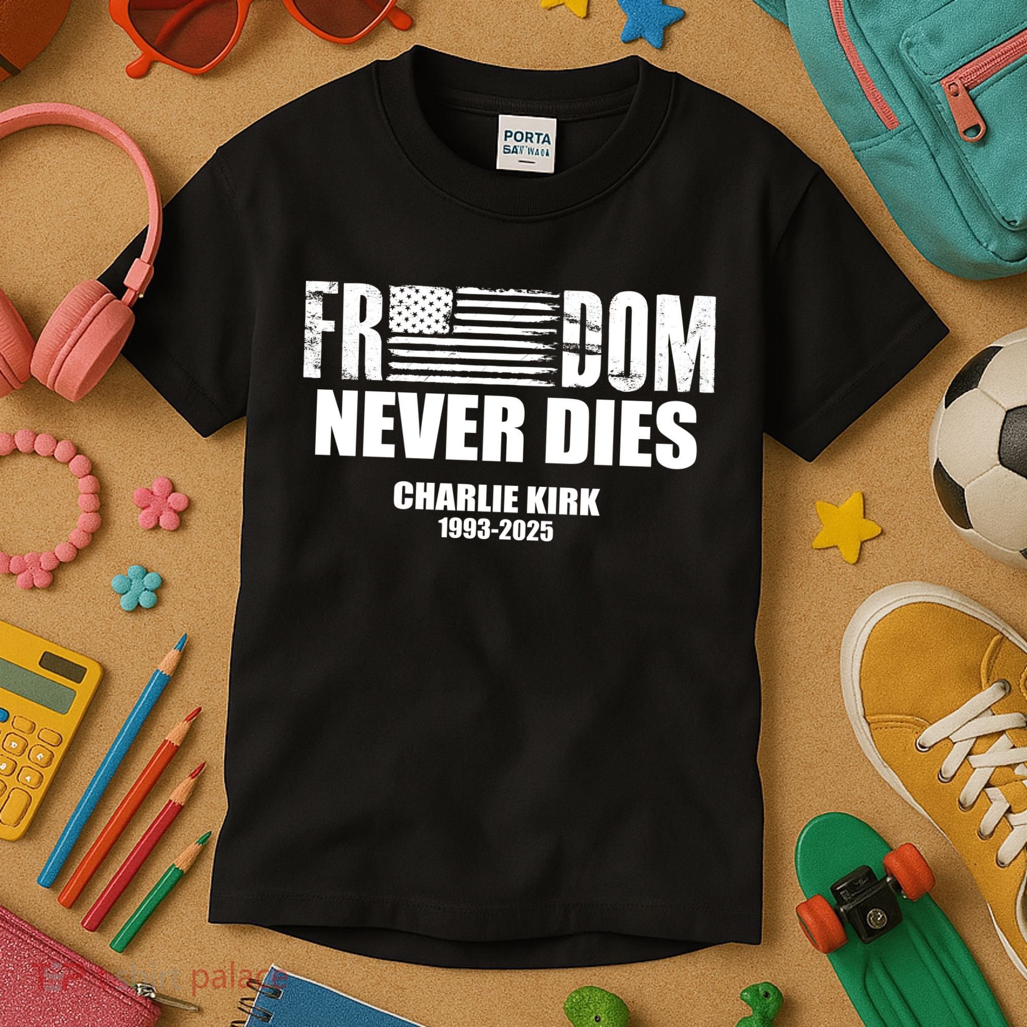 Freedom Never Dies Charlie Kirk 1993-2025 Kids T-Shirt