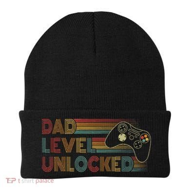 Funny New Dad Dad Level Unlocked Gaming Beanie