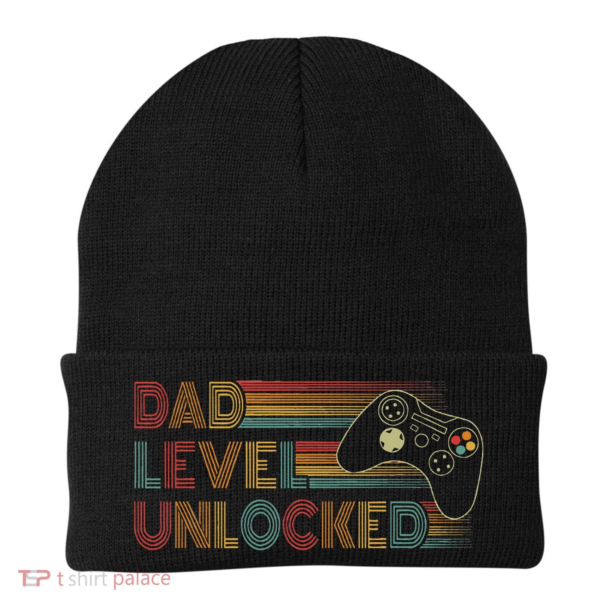 Funny New Dad Dad Level Unlocked Gaming Beanie