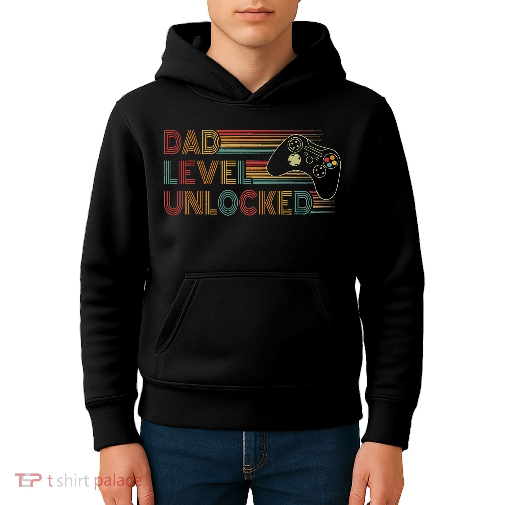 Funny New Dad Dad Level Unlocked Gaming Kids Hoodie