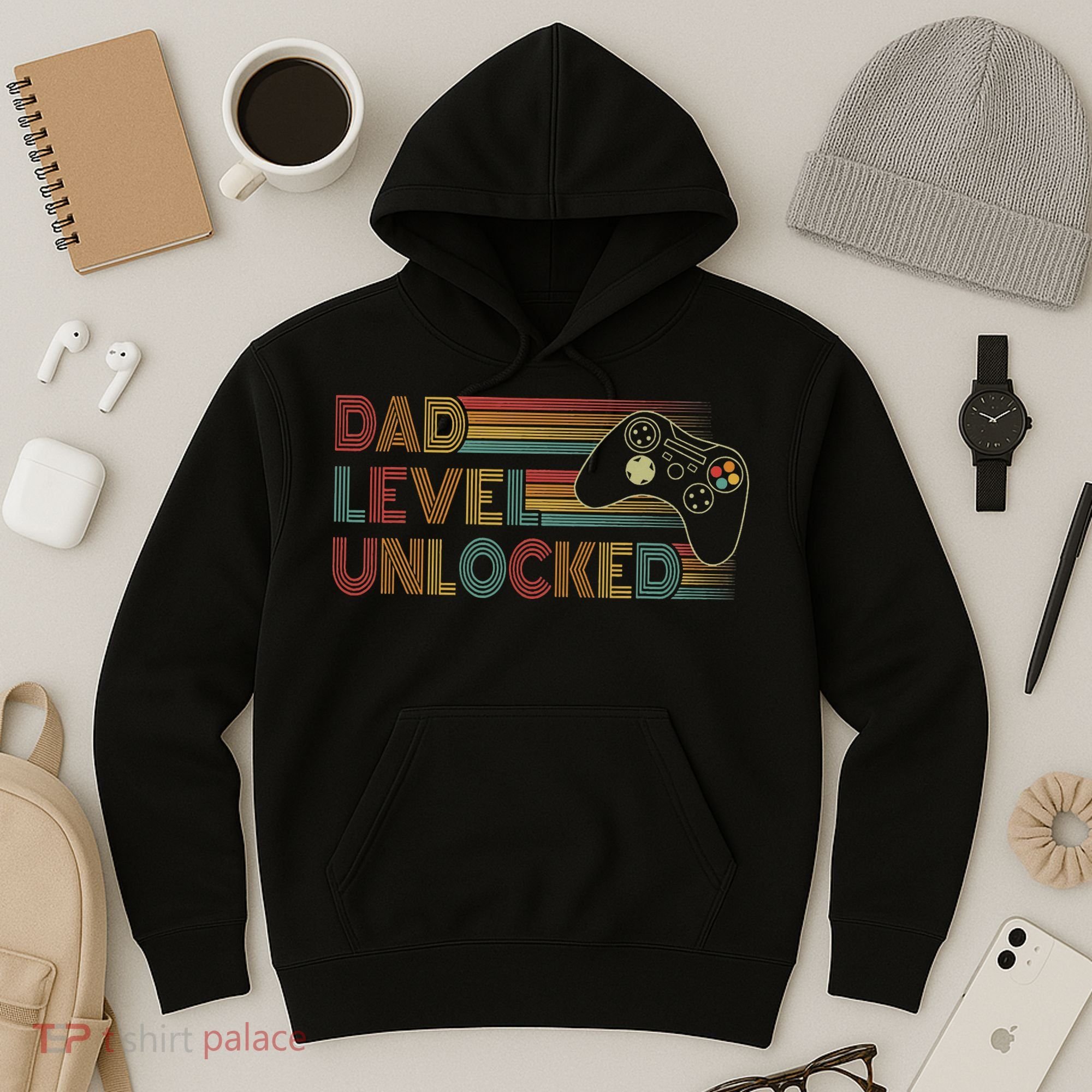Funny New Dad Dad Level Unlocked Gaming Gamer Dad Hoodie