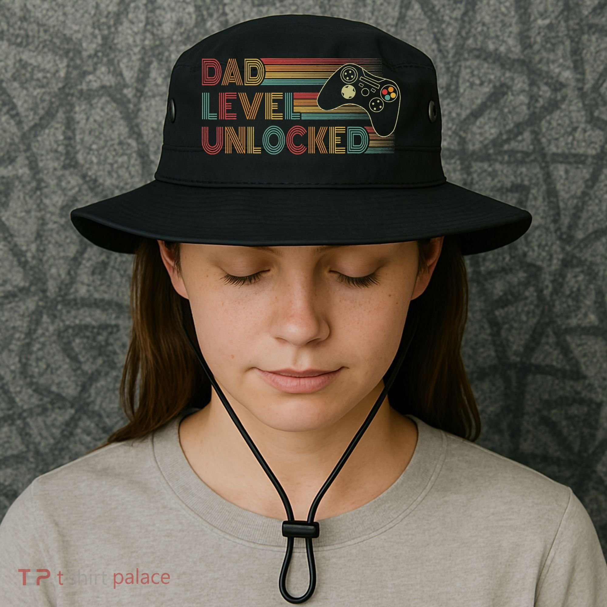 Funny New Dad Dad Level Unlocked Gaming Gamer Dad Bucket Hat