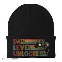 Funny New Dad Dad Level Unlocked Gaming Gamer Dad Beanie thumb 0