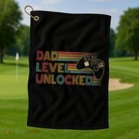 Funny New Dad Dad Level Unlocked Gaming Gamer Dad Golf Towel thumb 1