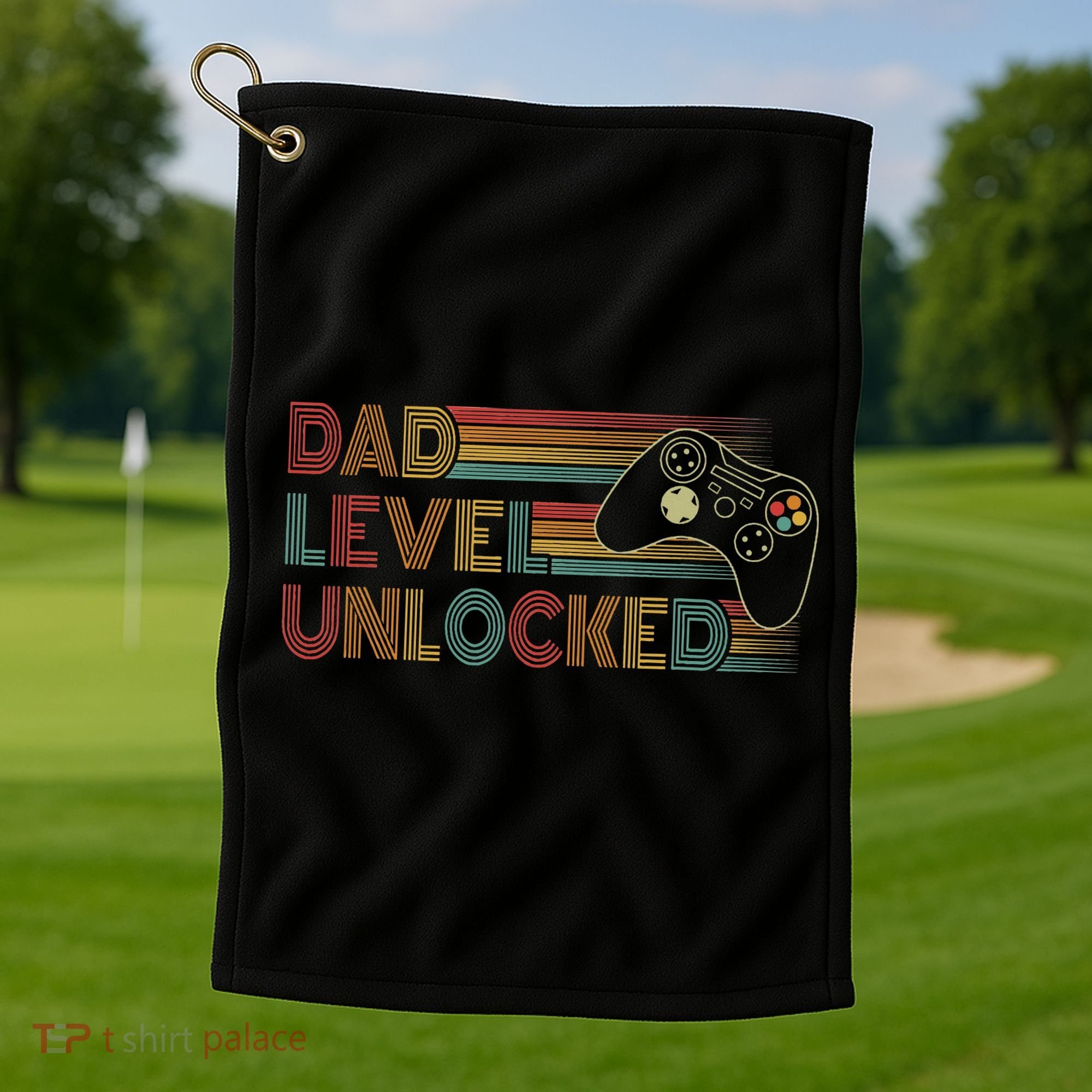 Funny New Dad Dad Level Unlocked Gaming Gamer Dad Golf Towel