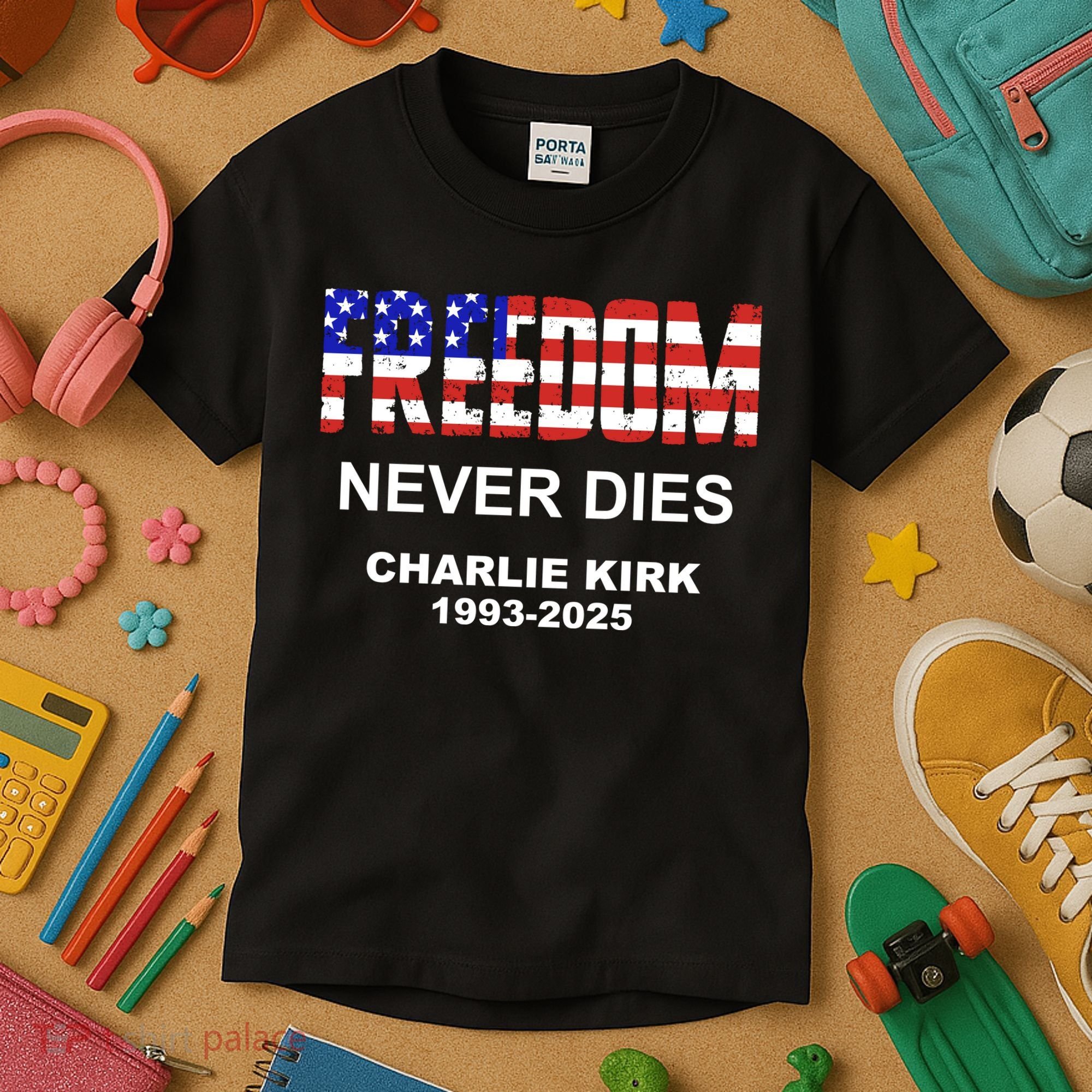 Freedom Never Dies Charlie Kirk Kids T-Shirt