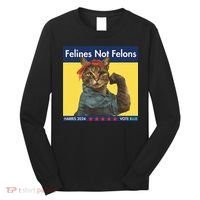 Felines Not Felons Childless Cat Lady Voting Kamala Harris Long Sleeve Shirt thumb 0