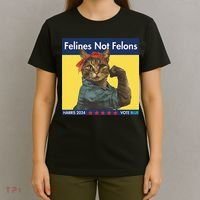 Felines Not Felons Childless Cat Lady Voting Kamala Harris T-Shirt thumb 4