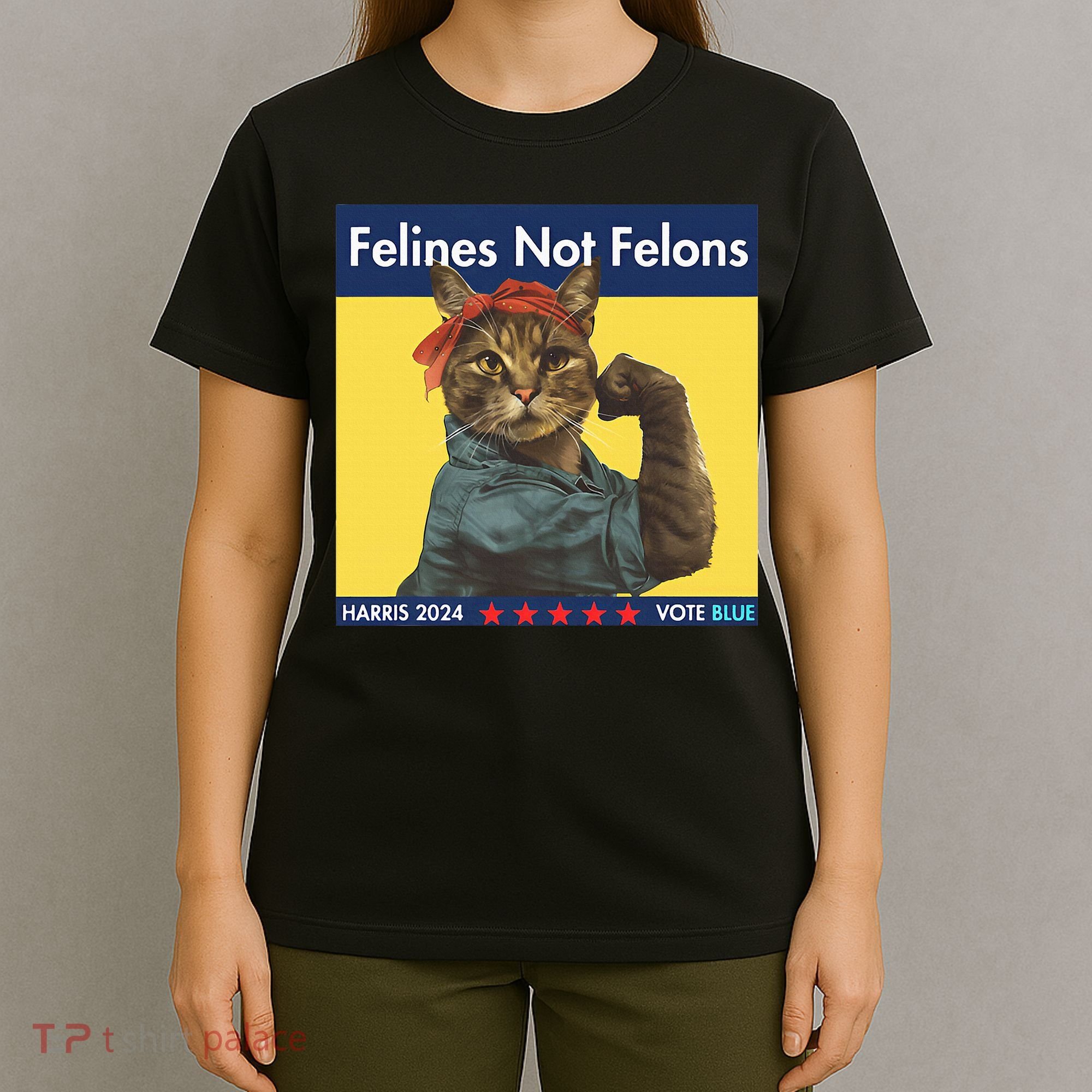 Felines Not Felons Childless Cat Lady Voting Kamala Harris T-Shirt