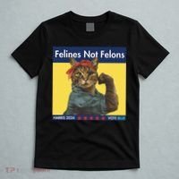 Felines Not Felons Childless Cat Lady Voting Kamala Harris T-Shirt thumb 5