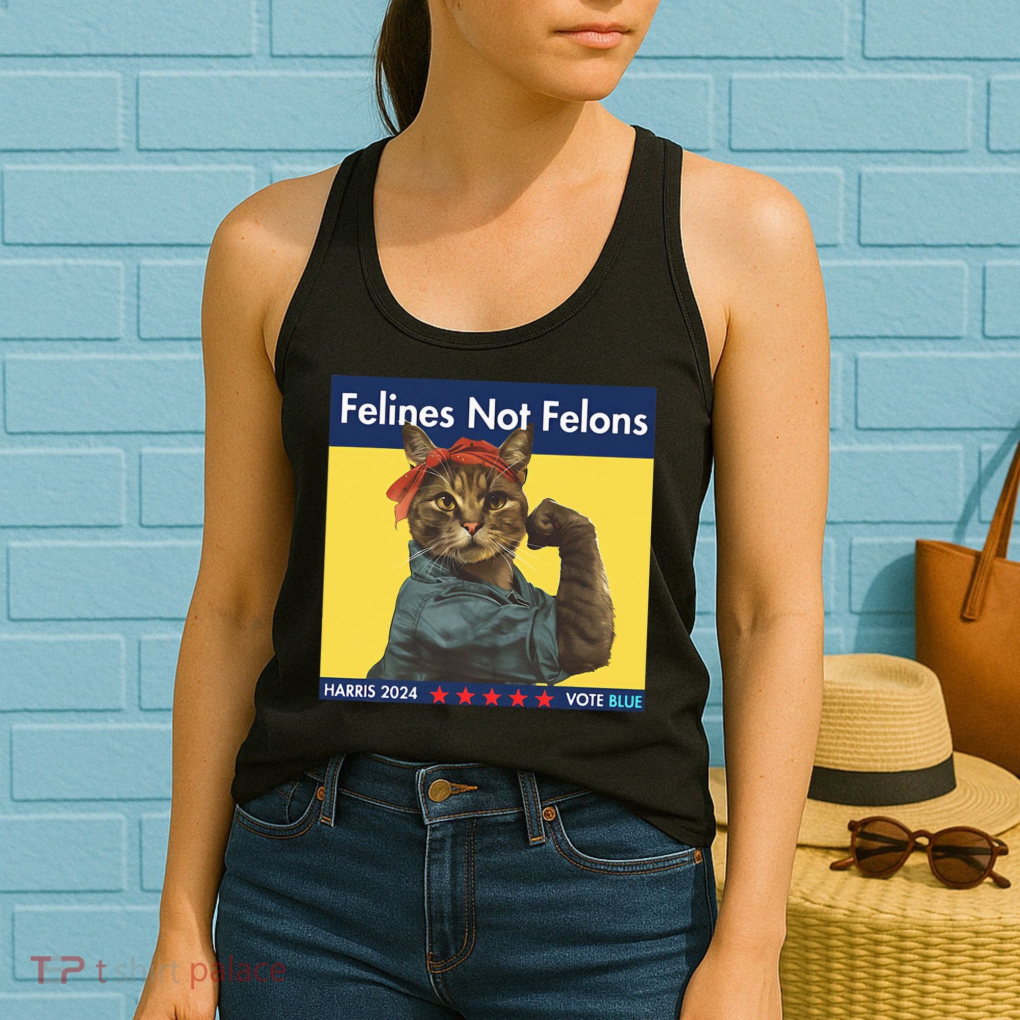 Felines Not Felons Childless Cat Lady Voting Kamala Harris Women's Tank Top