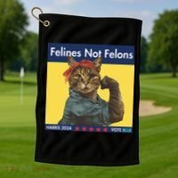 Felines Not Felons Childless Cat Lady Voting Kamala Harris Golf Towel thumb 1