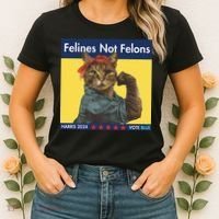 Felines Not Felons Childless Cat Lady Voting Kamala Harris Women's T-Shirt thumb 2