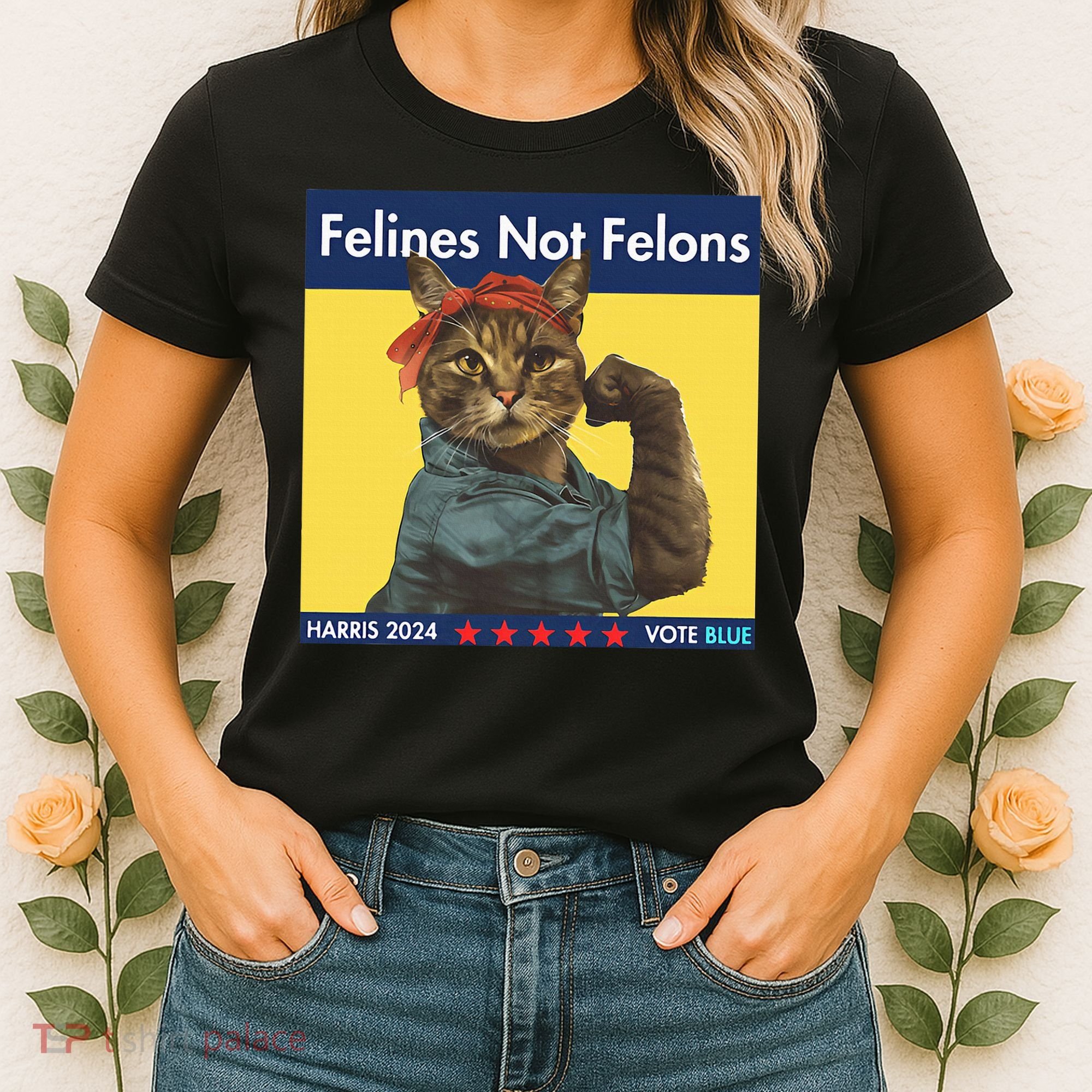 Felines Not Felons Childless Cat Lady Voting Kamala Harris Women's T-Shirt