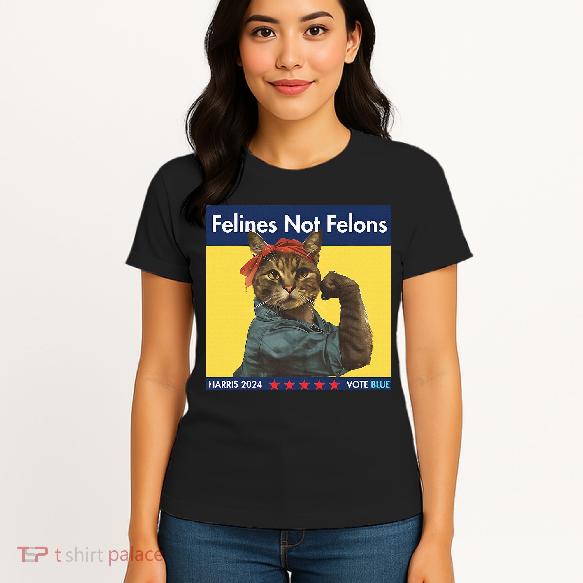 Felines Not Felons Childless Cat Lady Voting Kamala Harris Women's T-Shirt