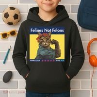 Felines Not Felons Childless Cat Lady Voting Kamala Harris Kids Hoodie thumb 2
