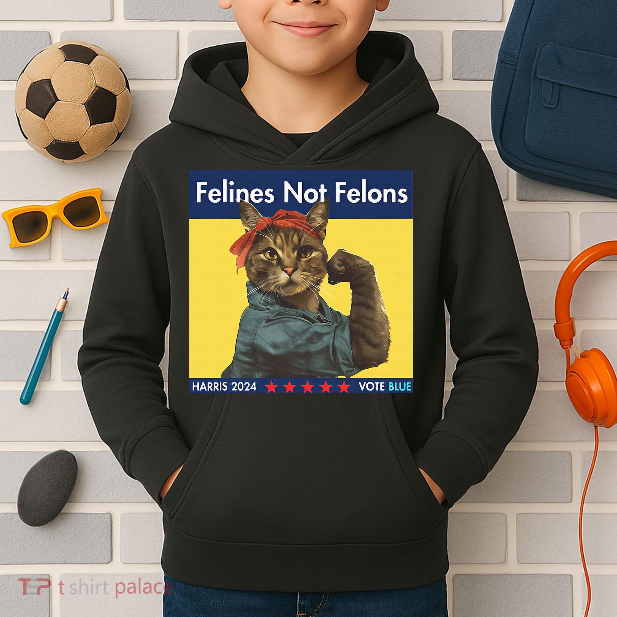 Felines Not Felons Childless Cat Lady Voting Kamala Harris Kids Hoodie