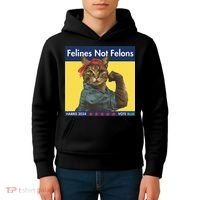 Felines Not Felons Childless Cat Lady Voting Kamala Harris Kids Hoodie thumb 4
