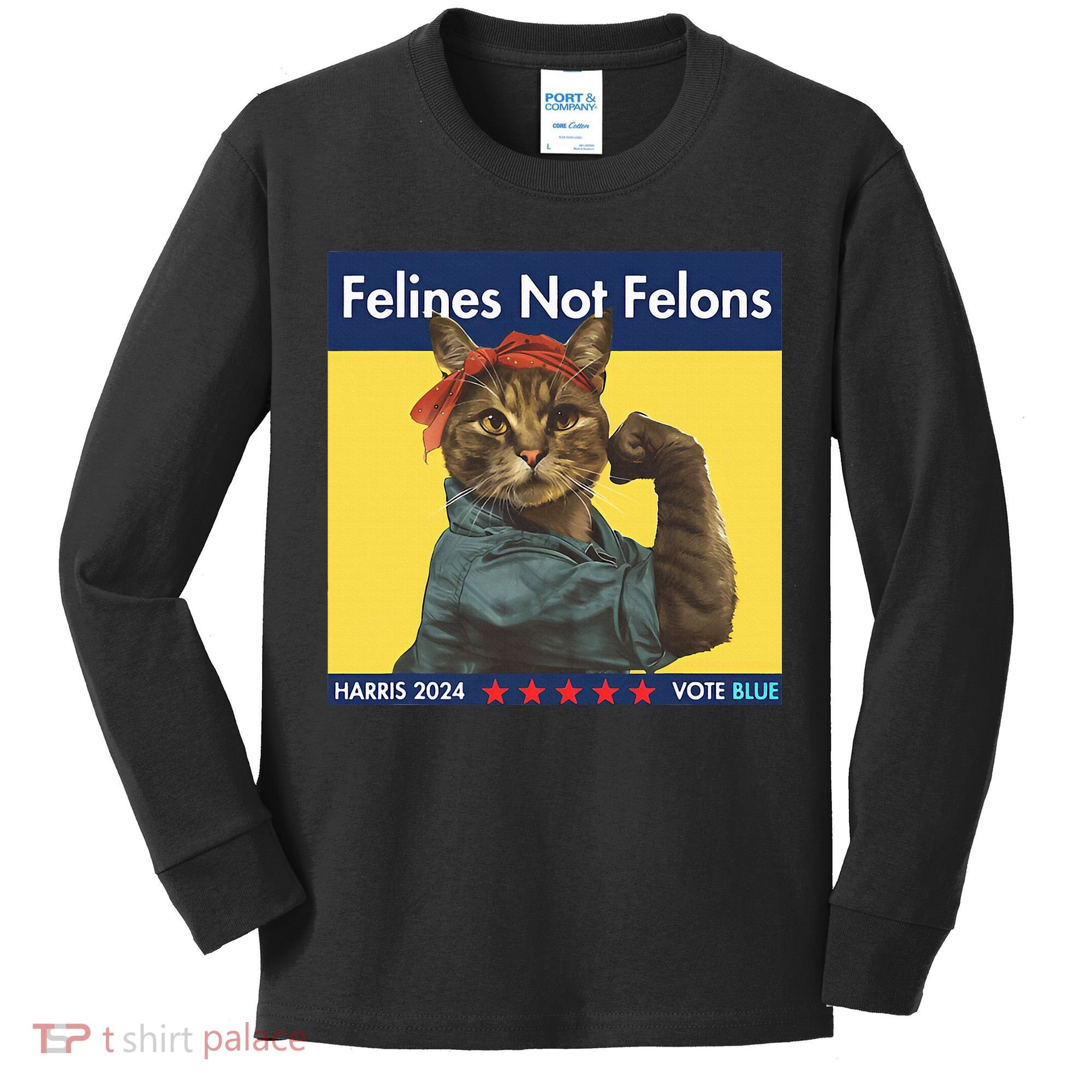Felines Not Felons Childless Cat Lady Voting Kamala Harris Kids Long Sleeve Shirt