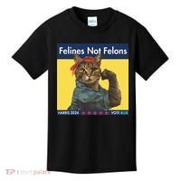 Felines Not Felons Childless Cat Lady Voting Kamala Harris Kids T-Shirt thumb 0