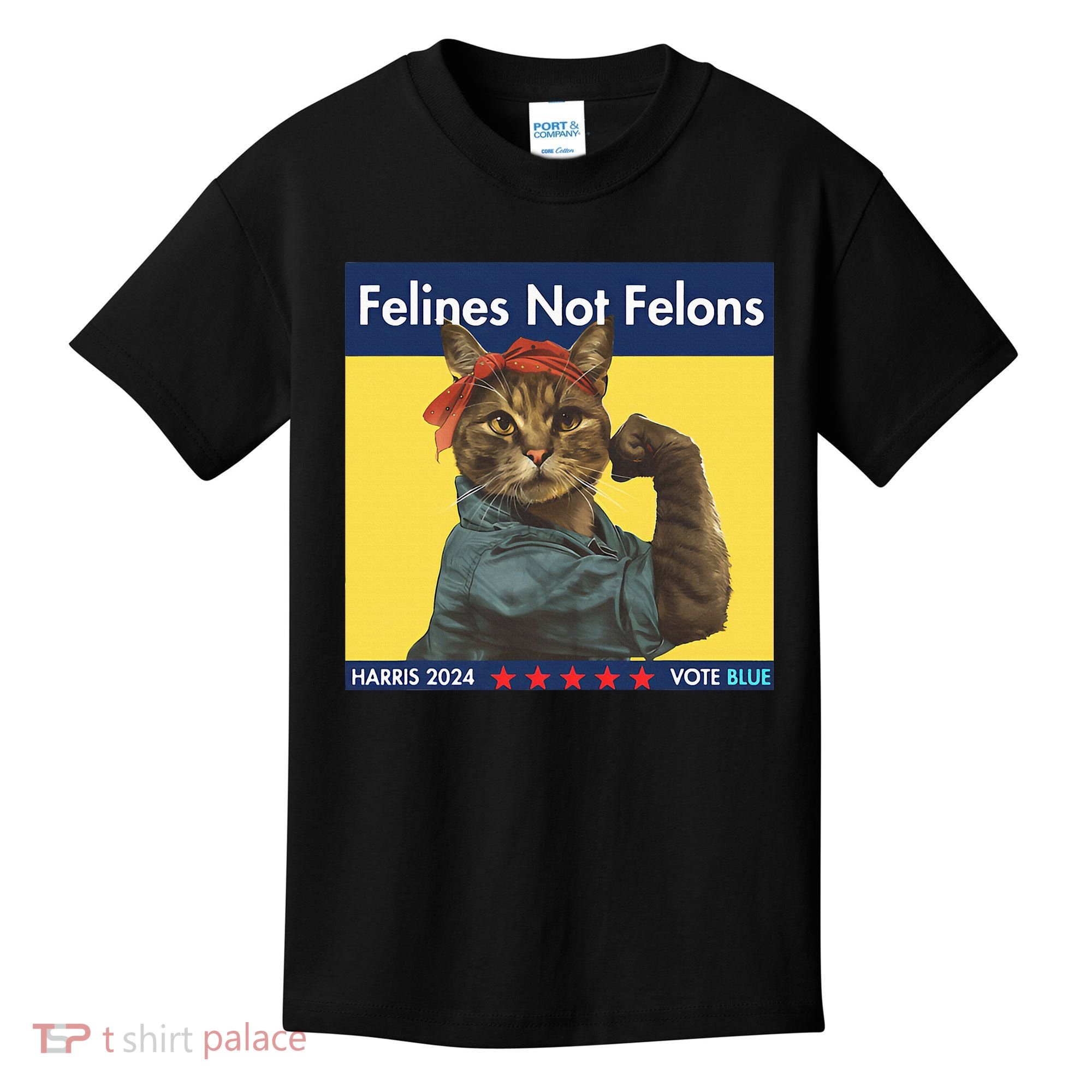 Felines Not Felons Childless Cat Lady Voting Kamala Harris Kids T-Shirt