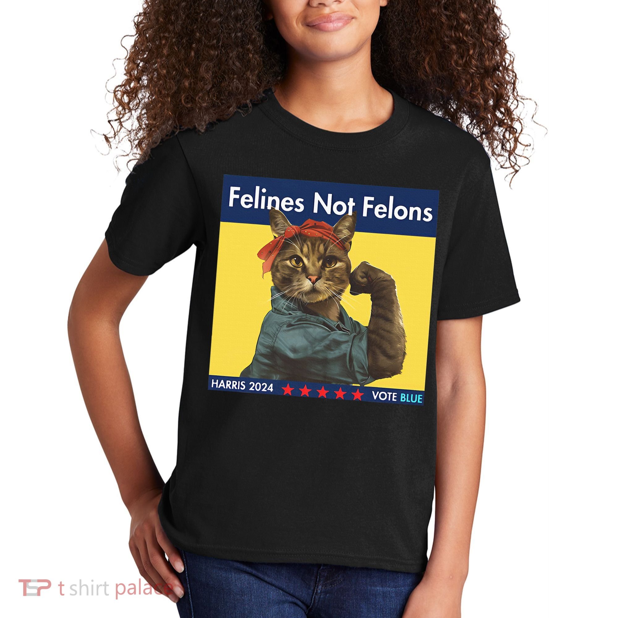 Felines Not Felons Childless Cat Lady Voting Kamala Harris Kids T-Shirt