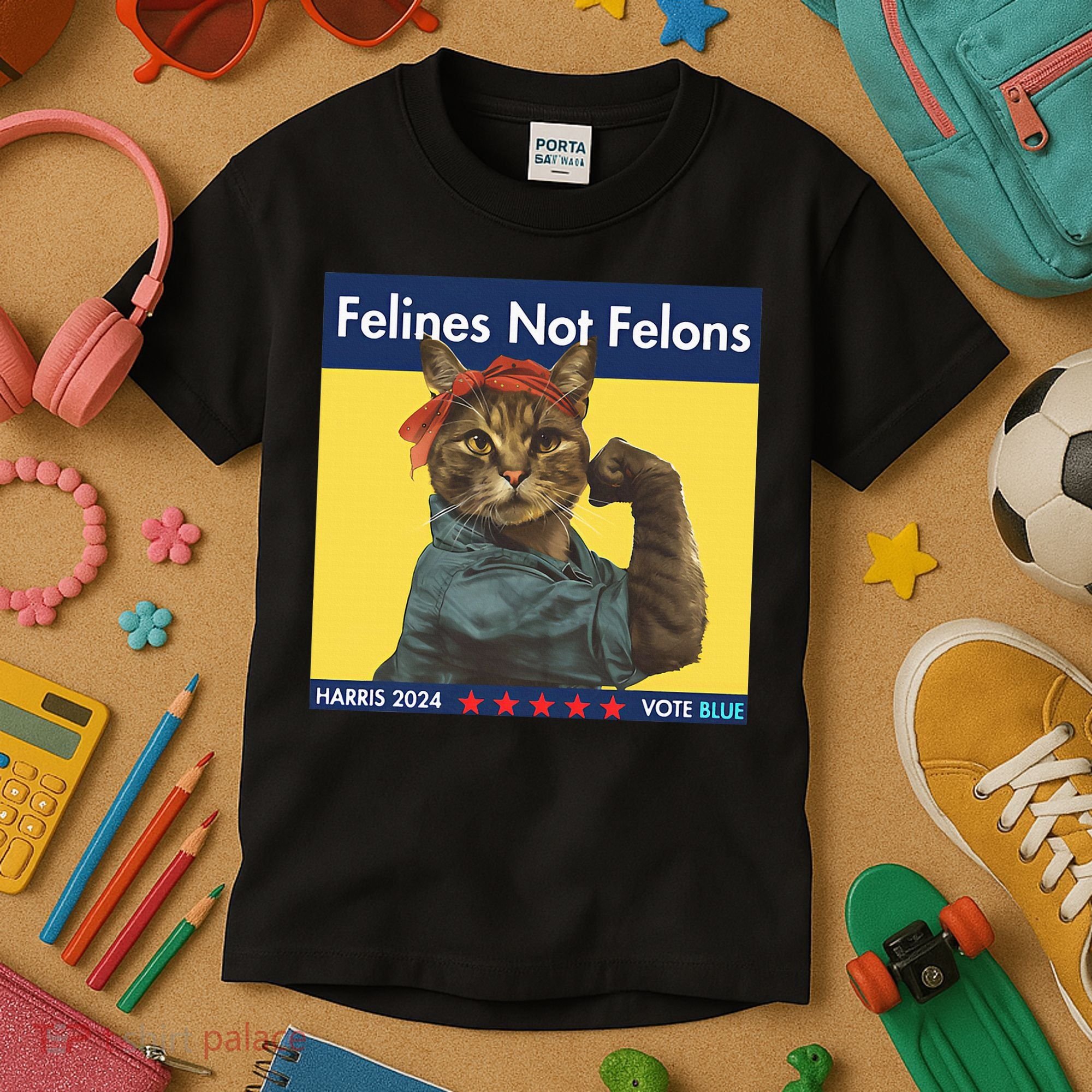 Felines Not Felons Childless Cat Lady Voting Kamala Harris Kids T-Shirt