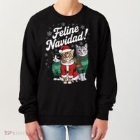 Feline Navidad Funny Cat Christmas Holiday Xmas Santa Hat Women's Sweatshirt thumb 0
