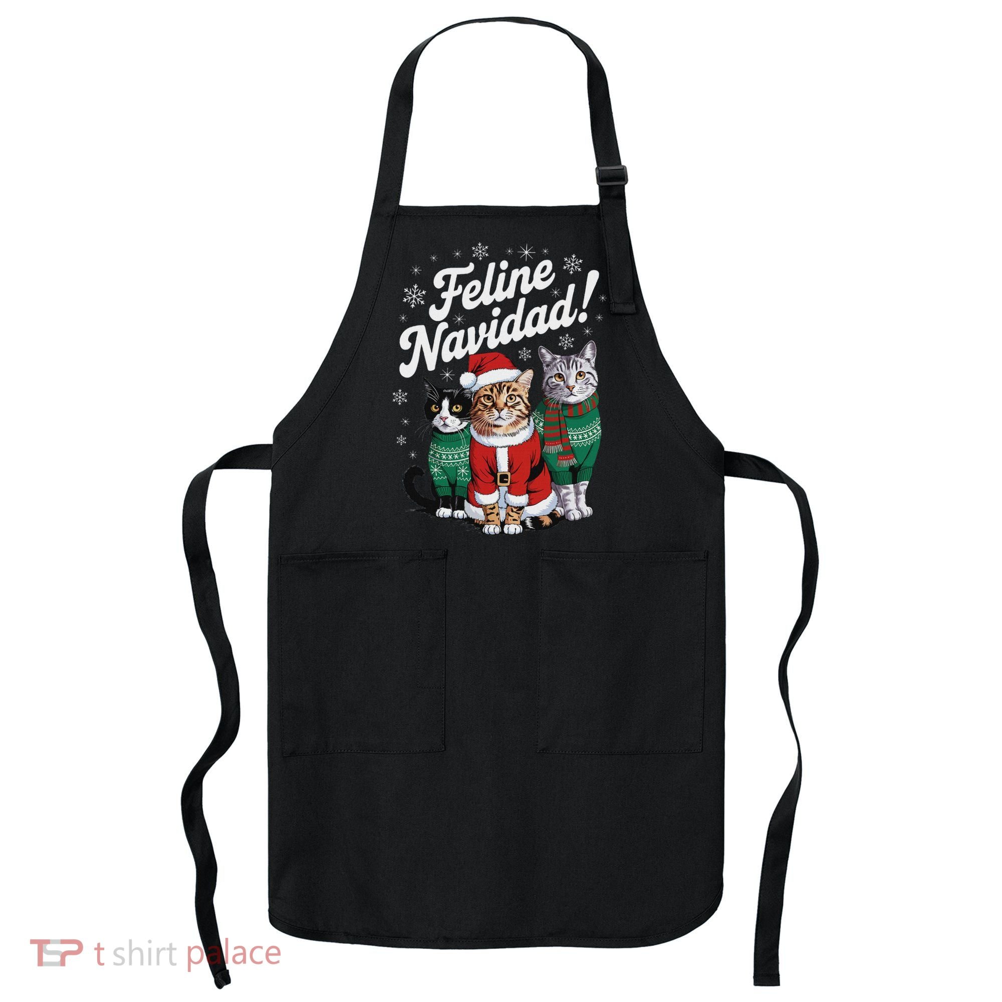 Feline Navidad Funny Cat Christmas Holiday Xmas Santa Hat Apron