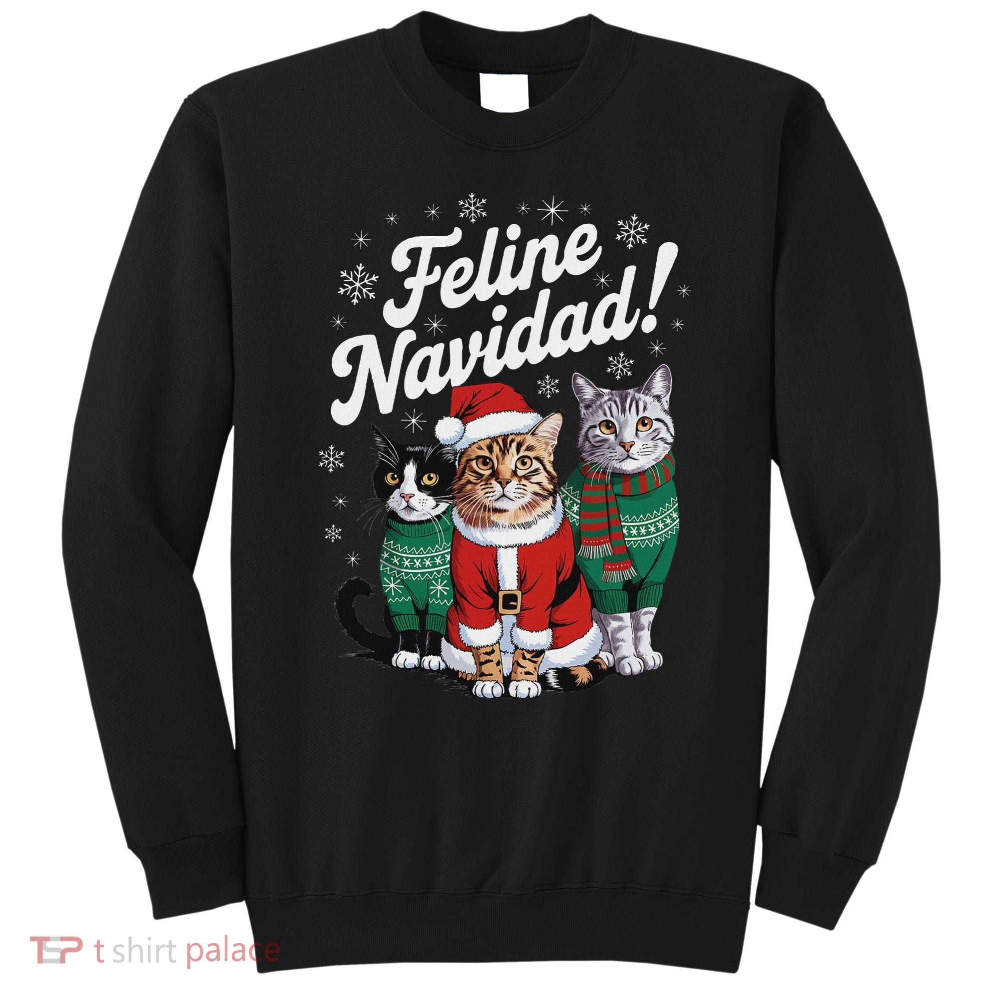 Feline Navidad Funny Cat Christmas Holiday Xmas Santa Hat Sweatshirt