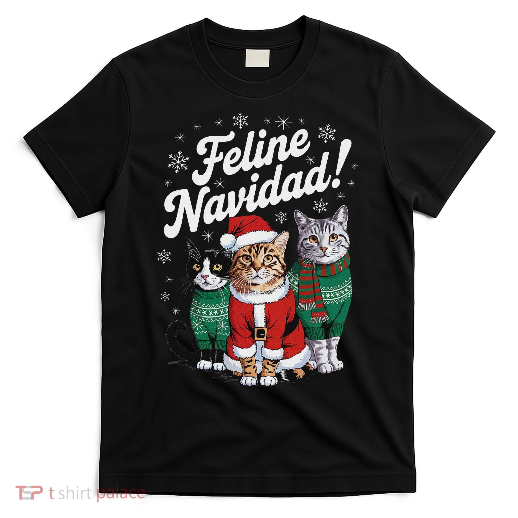 Feline Navidad Funny Cat Christmas Holiday Xmas Santa Hat T-Shirt