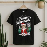 Feline Navidad Funny Cat Christmas Holiday Xmas Santa Hat T-Shirt thumb 2