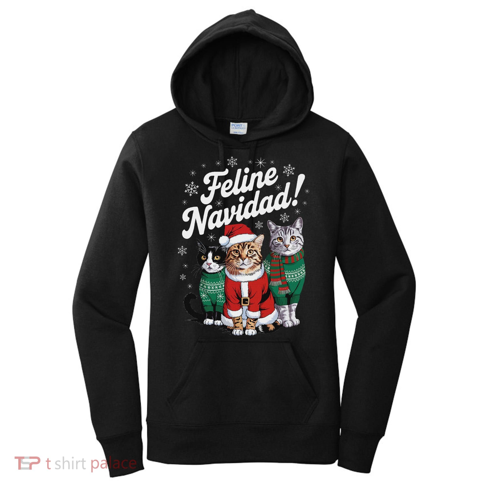 Feline Navidad Funny Cat Christmas Holiday Xmas Santa Hat Women's Hoodie