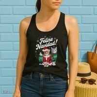 Feline Navidad Funny Cat Christmas Holiday Xmas Santa Hat Women's Tank Top thumb 2