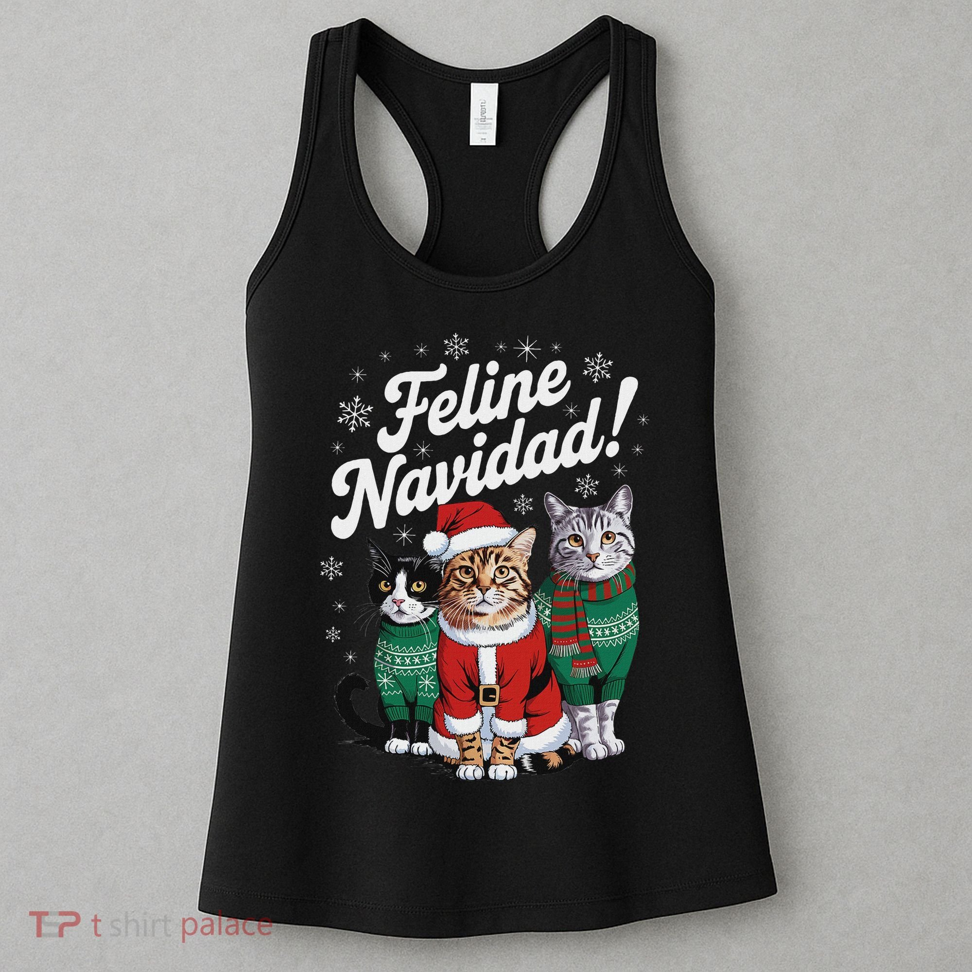 Feline Navidad Funny Cat Christmas Holiday Xmas Santa Hat Women's Tank Top