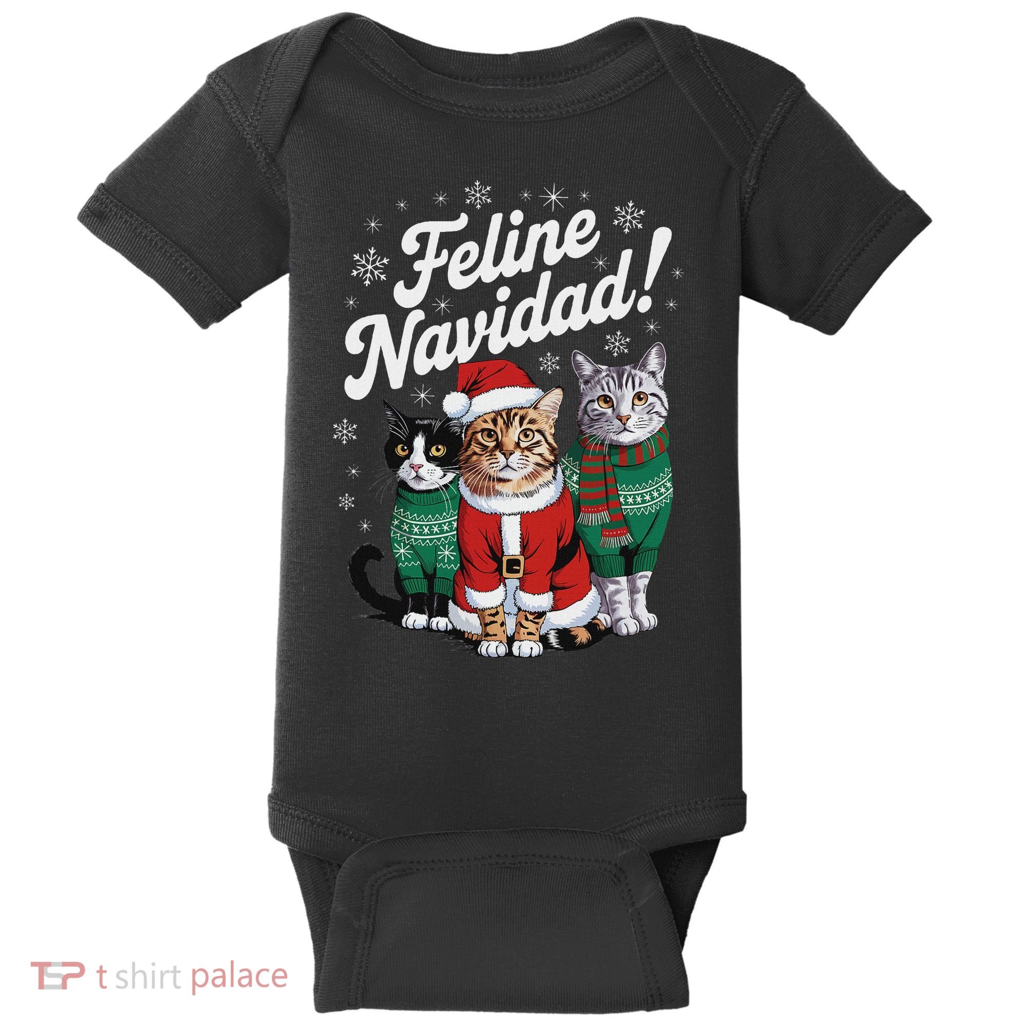 Feline Navidad Funny Cat Christmas Holiday Xmas Santa Hat Baby Bodysuit