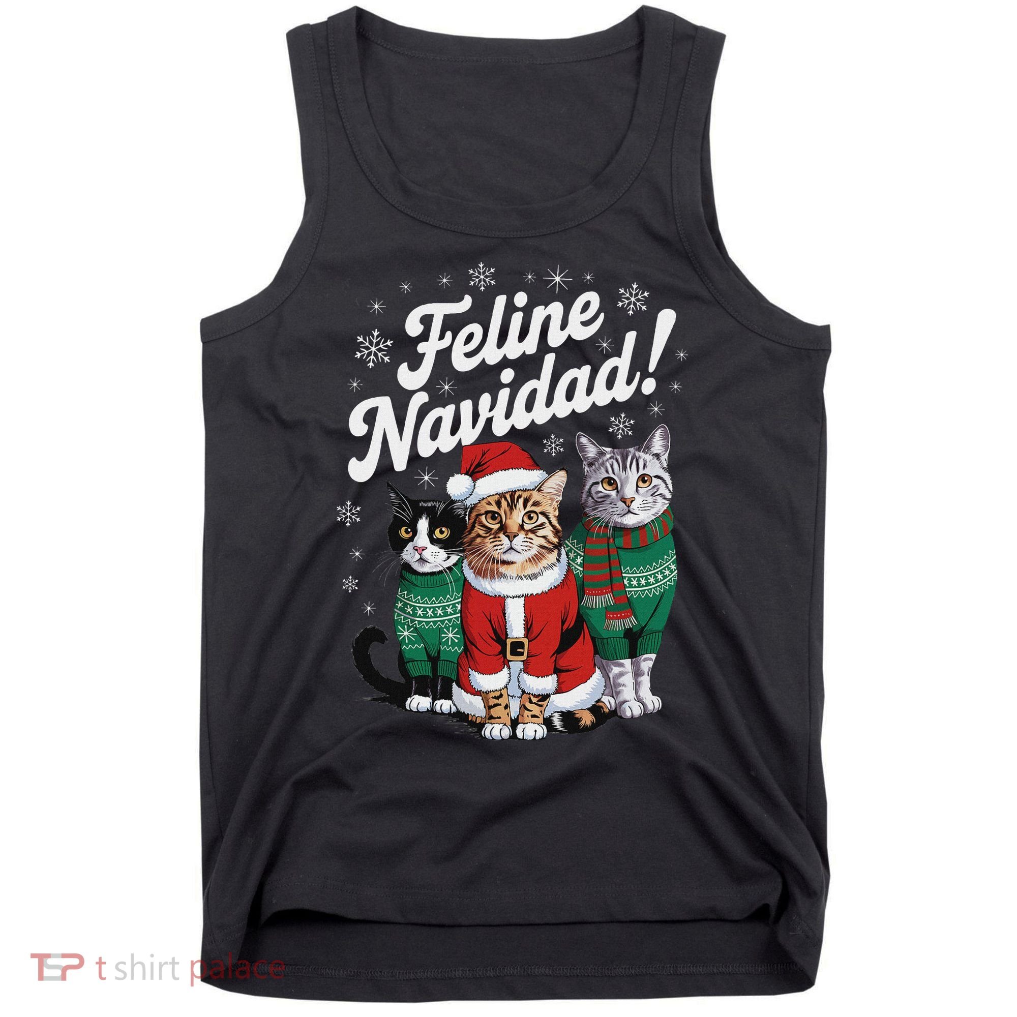 Feline Navidad Funny Cat Christmas Holiday Xmas Santa Hat Tank Top