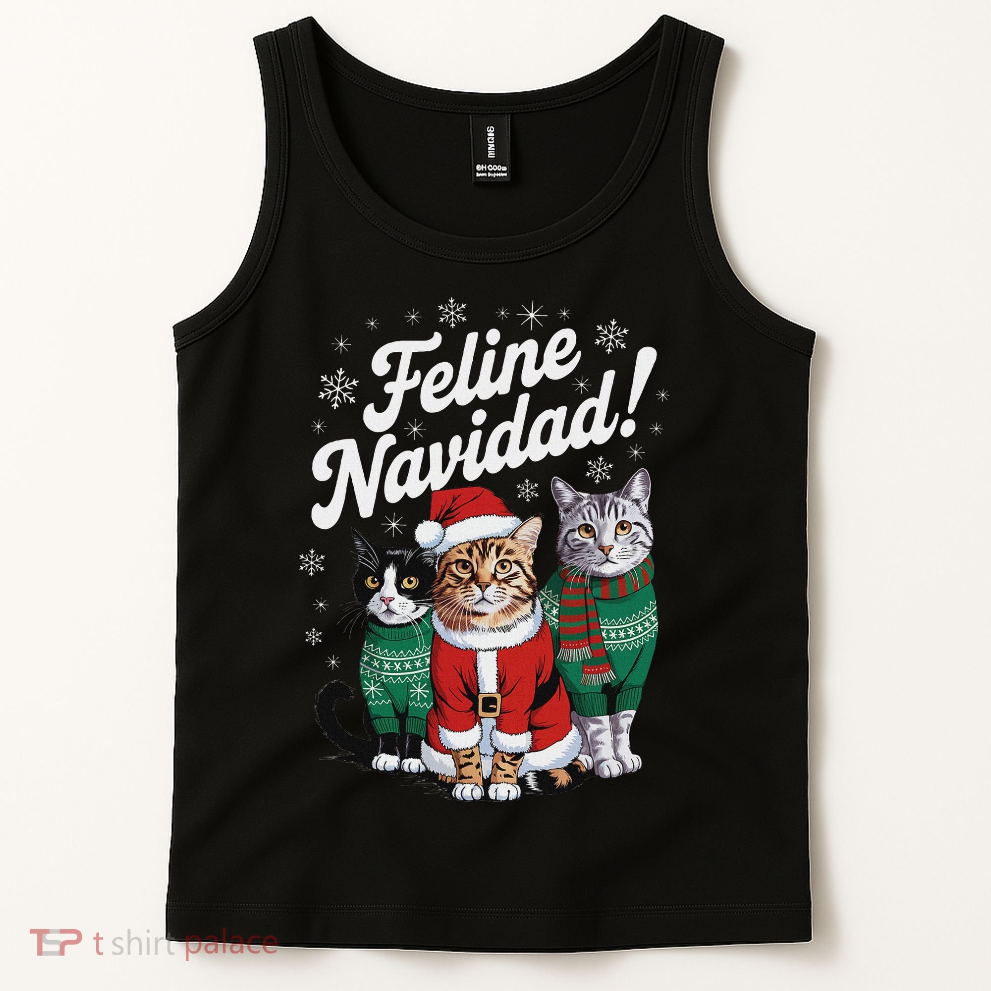 Feline Navidad Funny Cat Christmas Holiday Xmas Santa Hat Tank Top